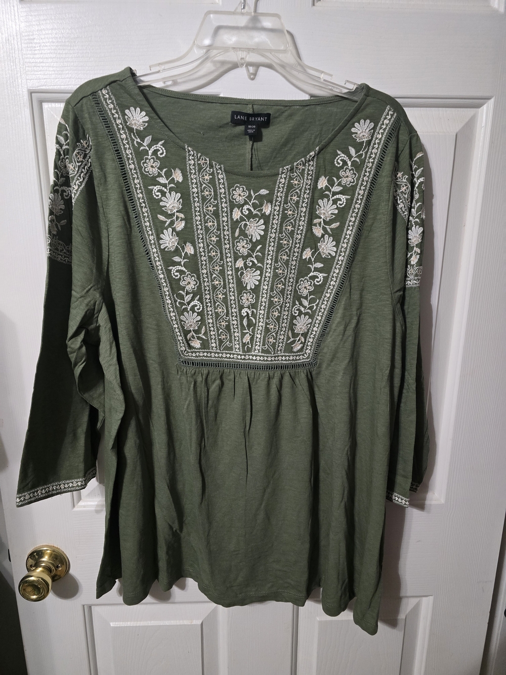 Lane Bryant Olive Green Tunic with White Floral Embroidery